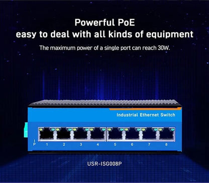 Switch Ethernet PoE Gigabit 8 Puertos USR-ISG008P